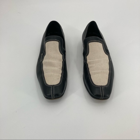Gucci Men’s Black Leather / White Linen Loafer - Size 8D